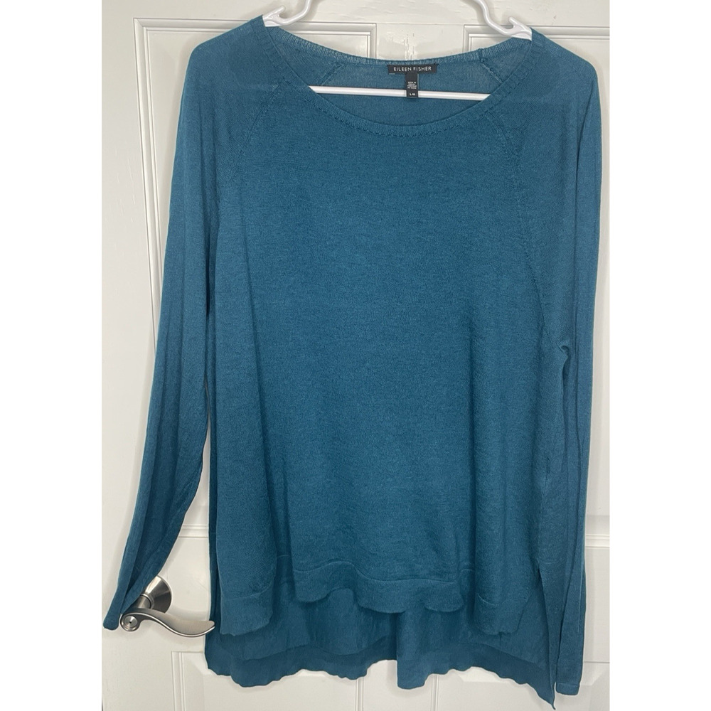 Eileen Fisher Women's Lightweight Sweater Pullover Sz L Tencel Silk Blend Beach